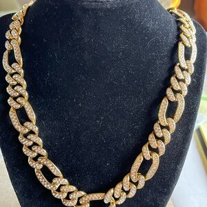 Elegant Gold over Stainless Steel 20” Iced Out Figero Necklace